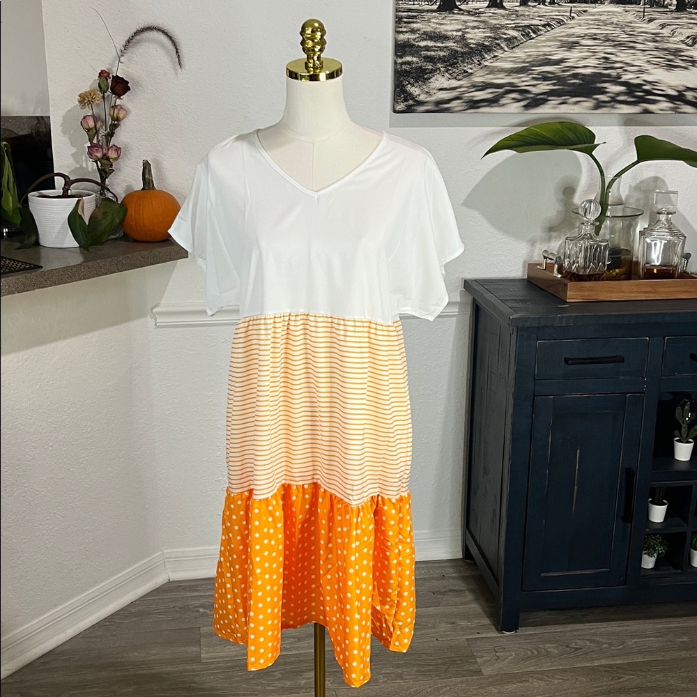 Stylish White and Orange Dress medium